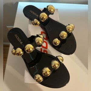 SOLD - Soda Black Sandals with Golden Accents